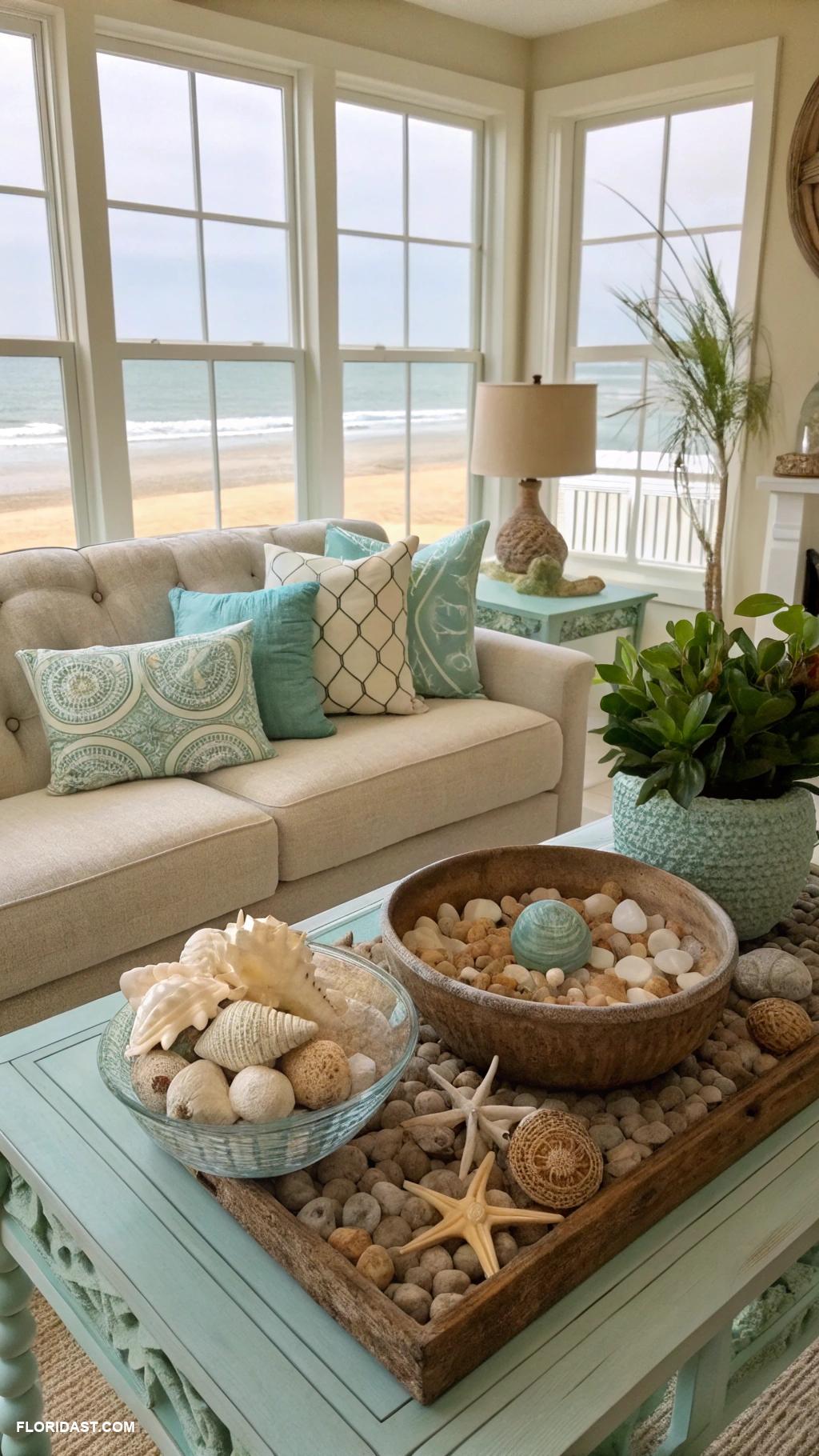 home decor ideas Incorporate coastal materials such as seashells sand and glass in your decor