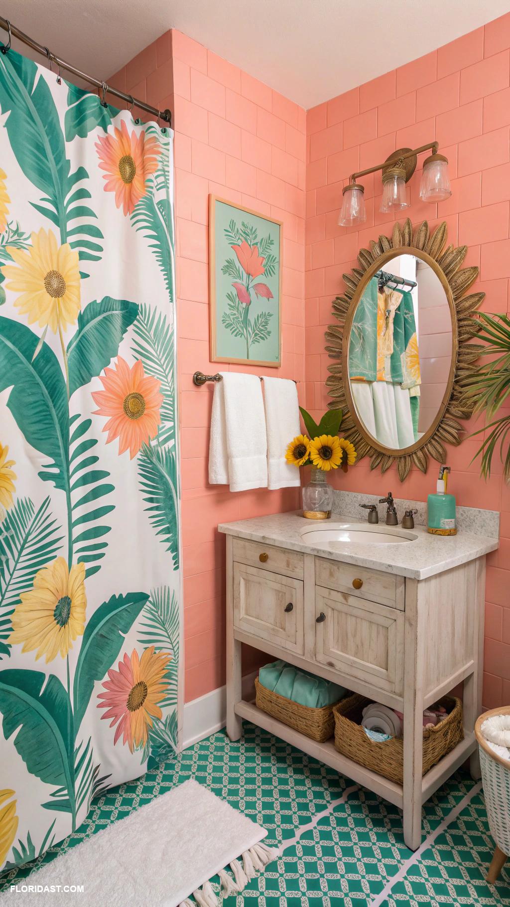 bathroom ideas Bright tropical colors and patterns