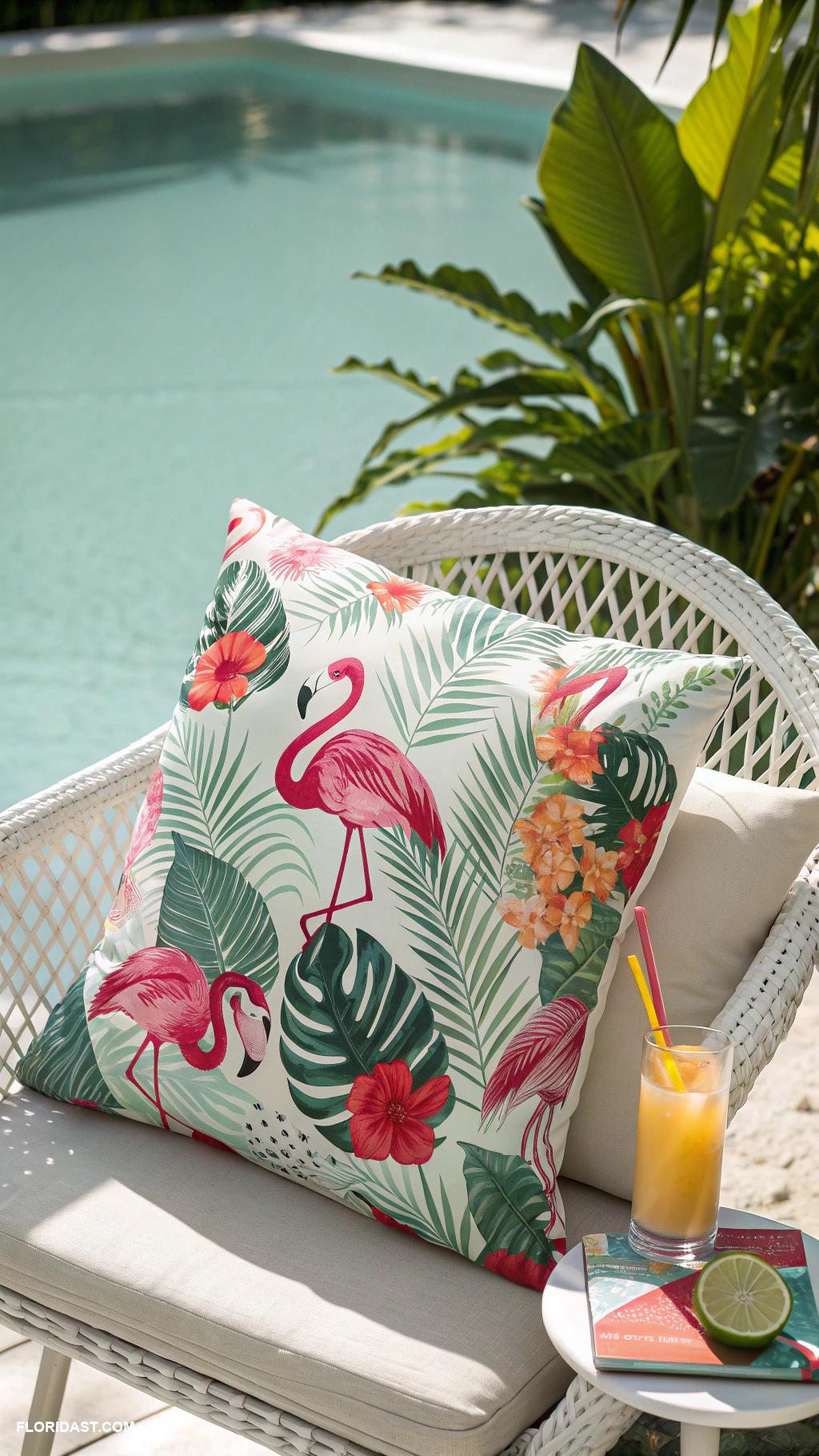 decorating with flamingos Flamingo patterned outdoor cushions