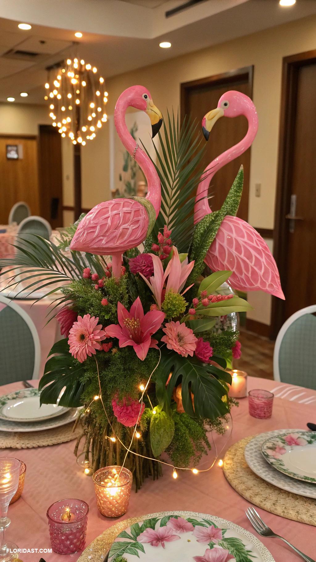 decorating with flamingos Flamingo themed dining table centerpiece