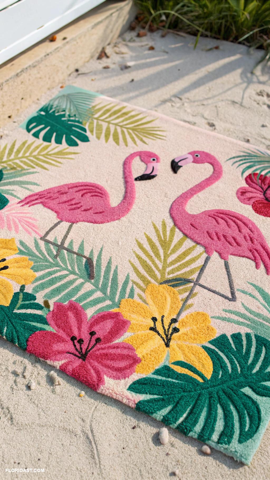 decorating with flamingos Flamingo themed front door mat