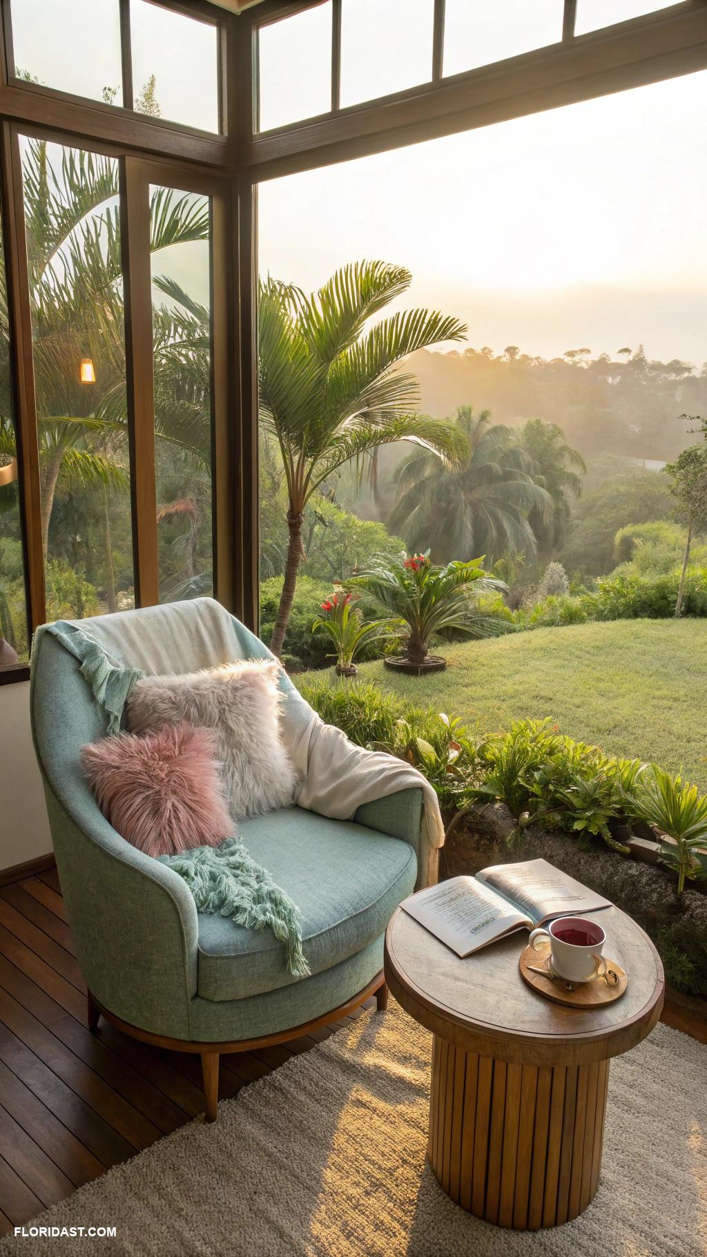 home library ideas Sunlit reading nook with large windows