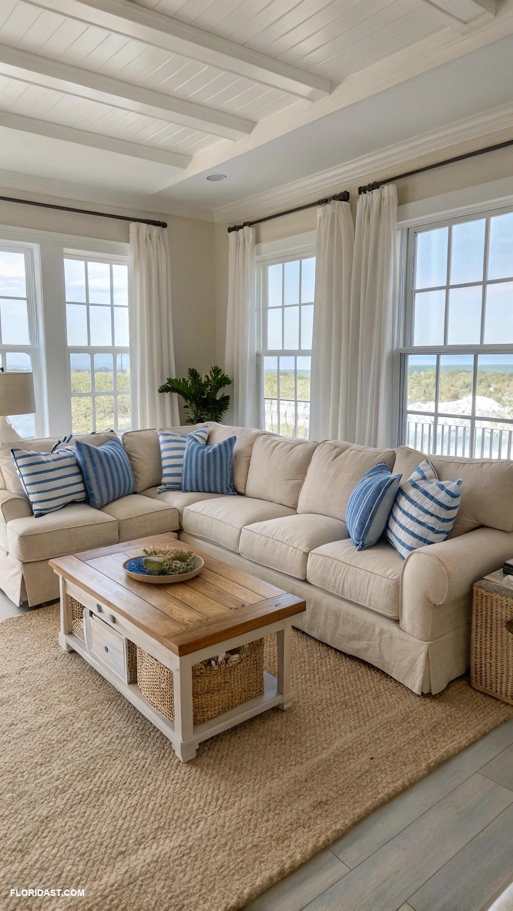 living room ideas Sandy beige and blue palette for coastal vibes