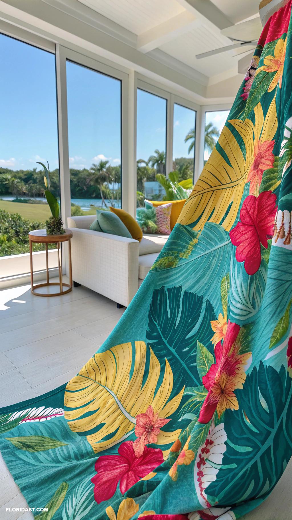 miami style decor Bold tropical prints on fabric