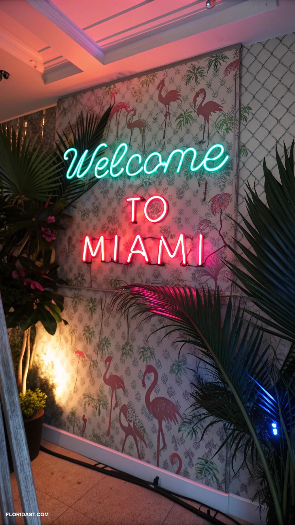 miami style decor Neon lights with retro vibe