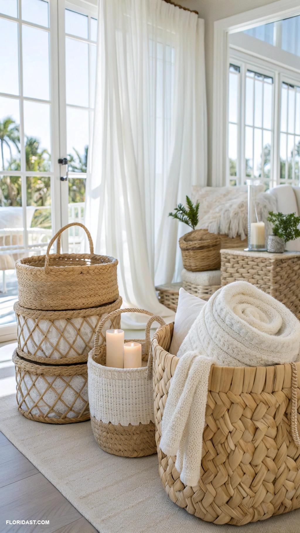 palm beach style home decor Woven baskets for storage