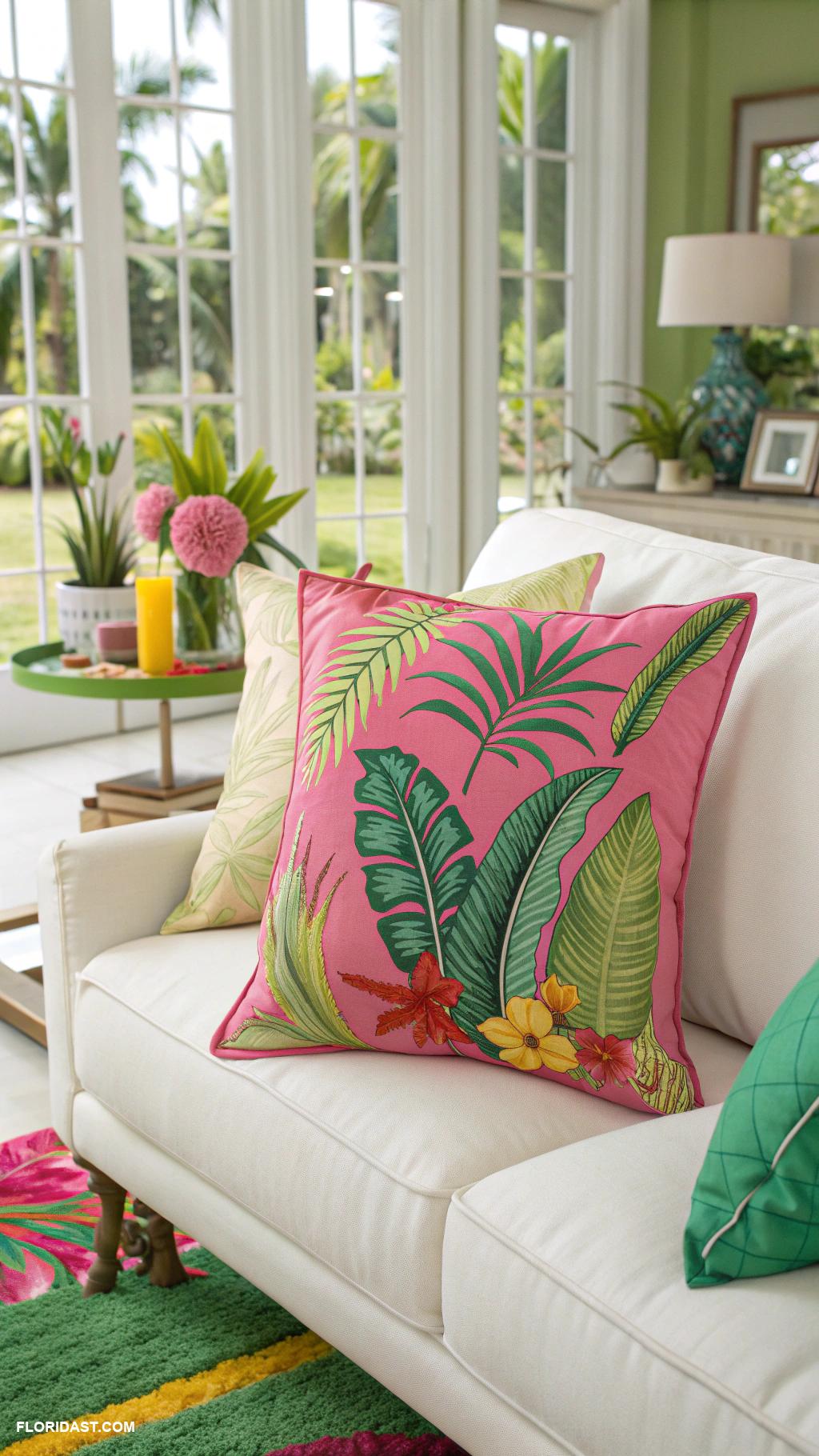 pink and green home decor ideas Bright pink tropical throw pillows