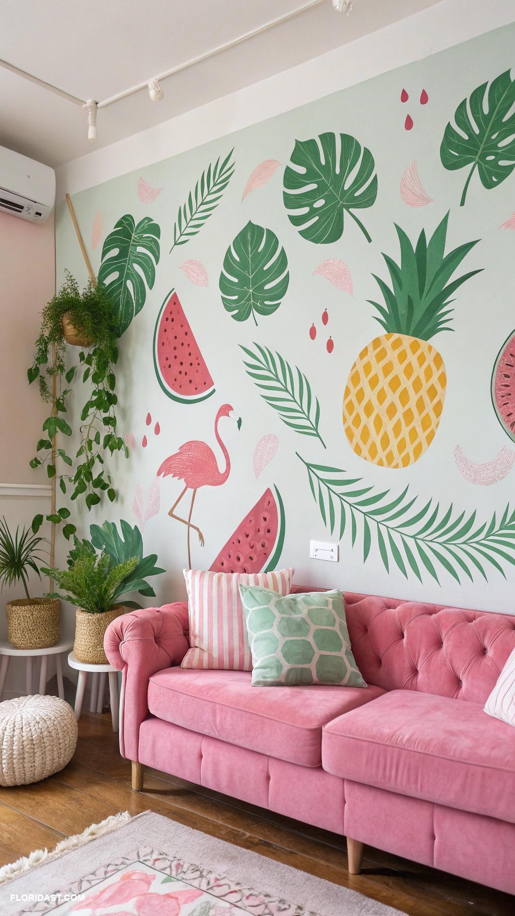 pink and green home decor ideas Fruit themed green wall decals