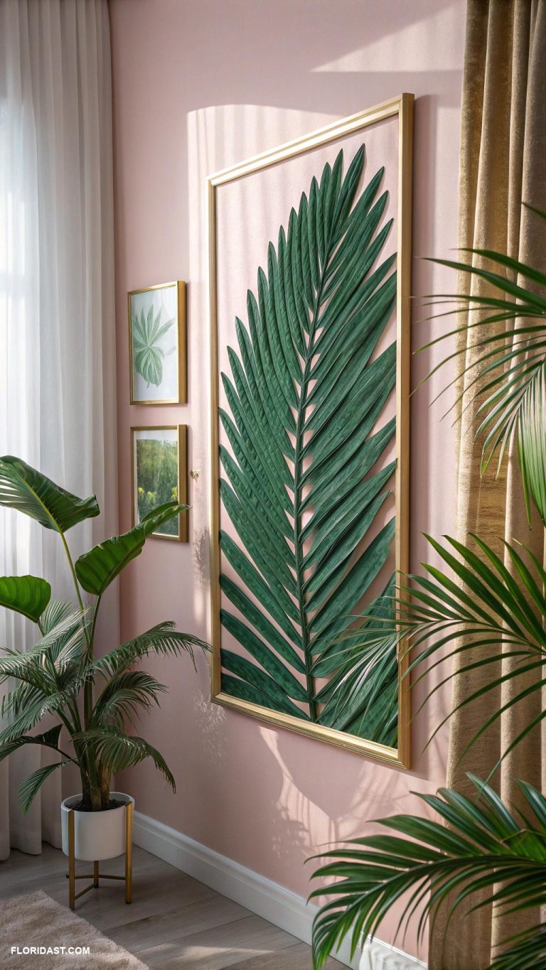 pink and green home decor ideas Green palm leaf wall art