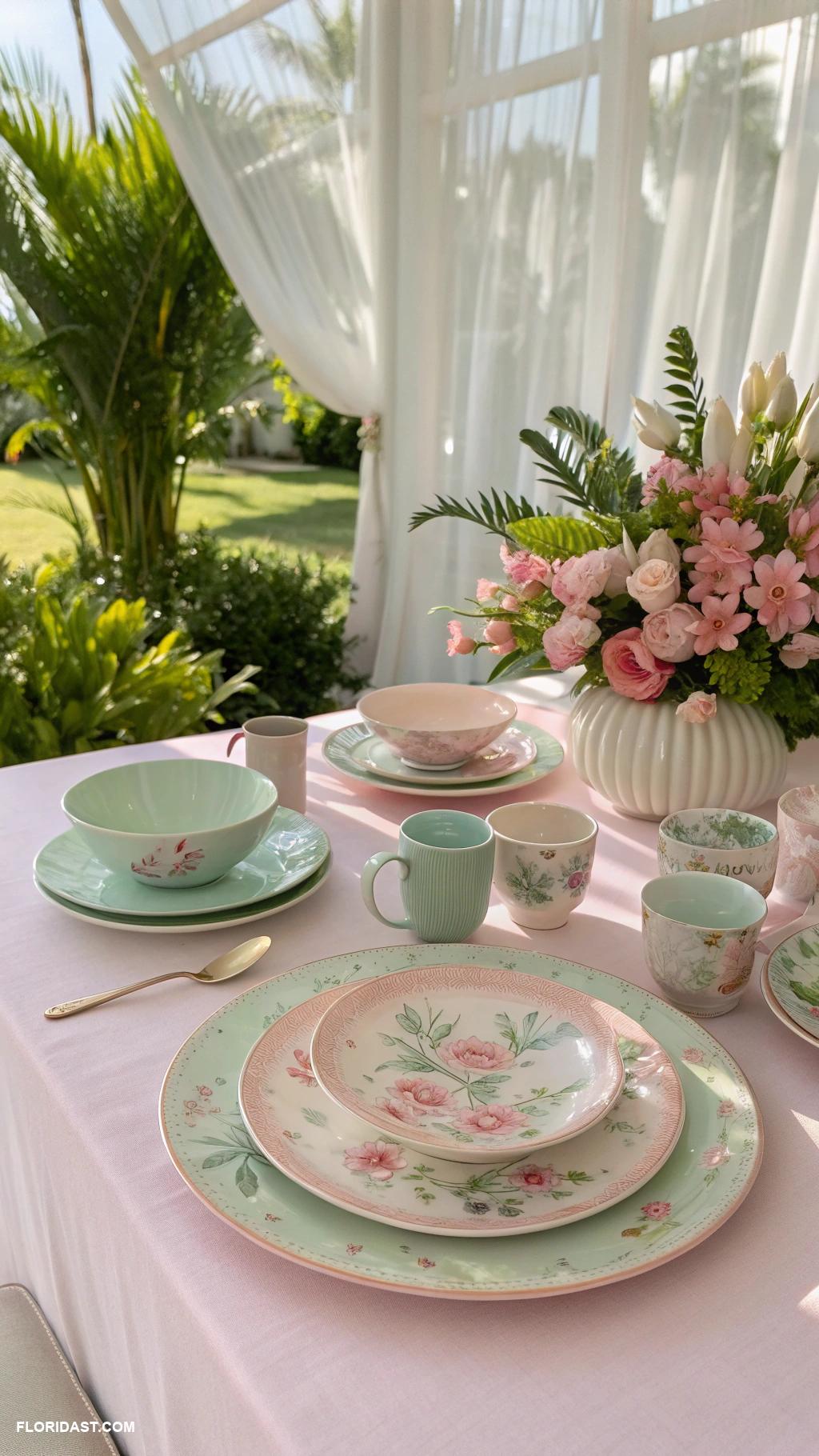 pink and green home decor ideas Light pink and green tableware sets