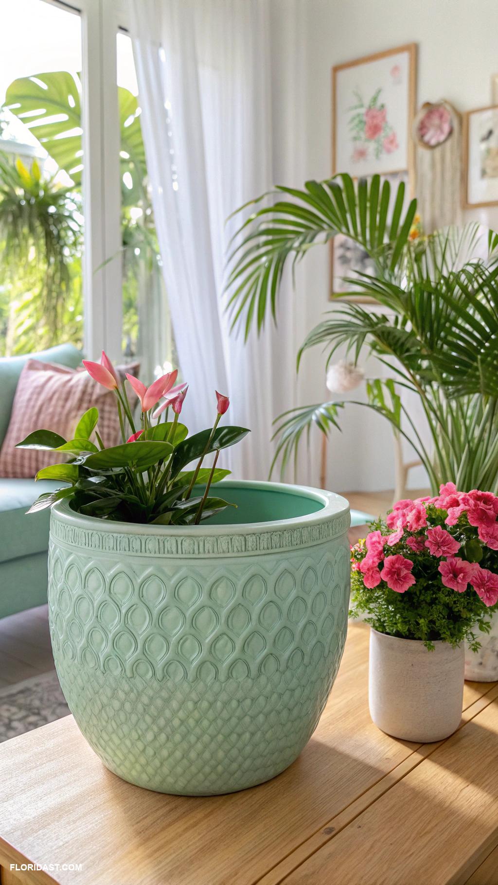pink and green home decor ideas Mint green ceramic planters