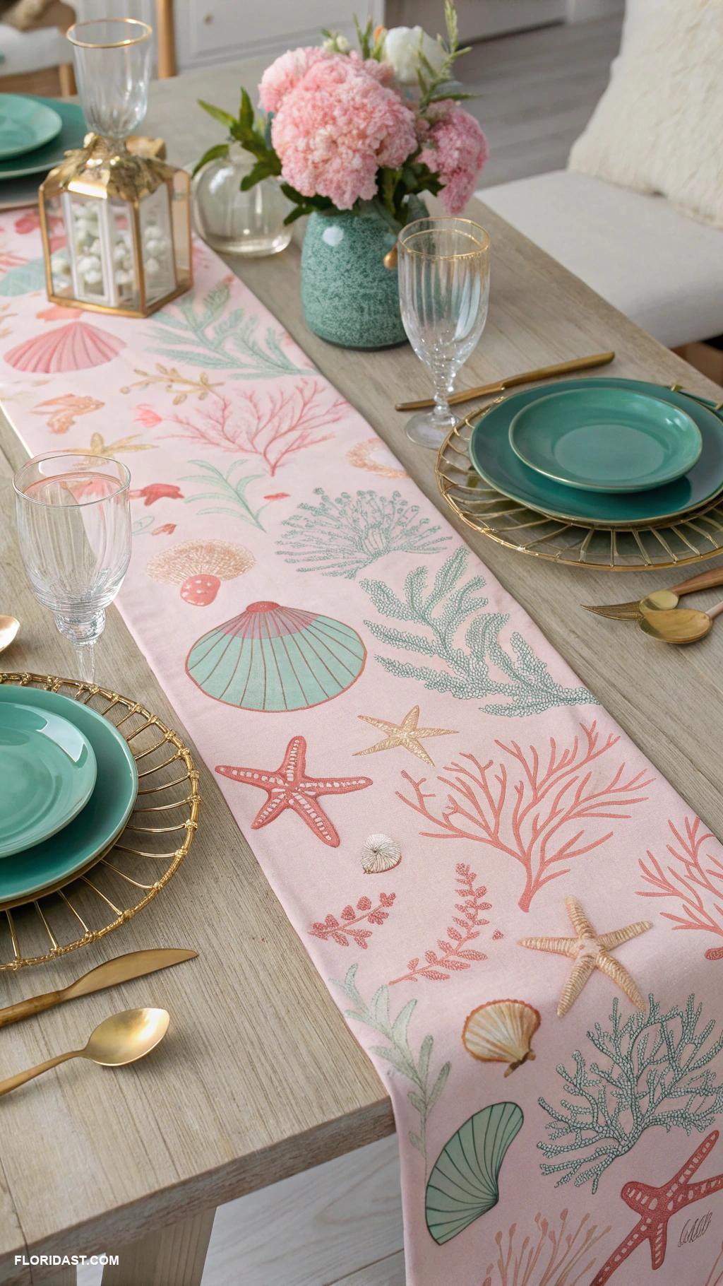 pink and green home decor ideas Ocean theme pink table runners