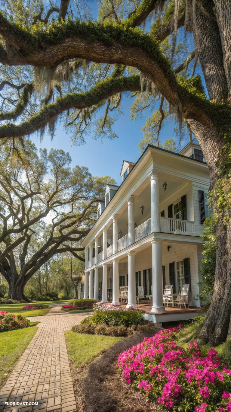rural country homes Elegant Southern home with large oak trees