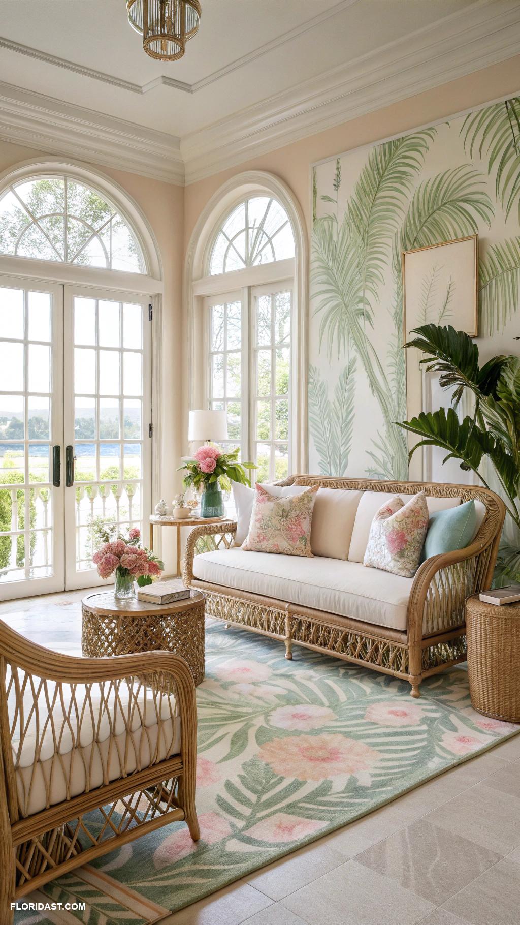 classic palm beach interior design Incorporating rattan furniture pieces