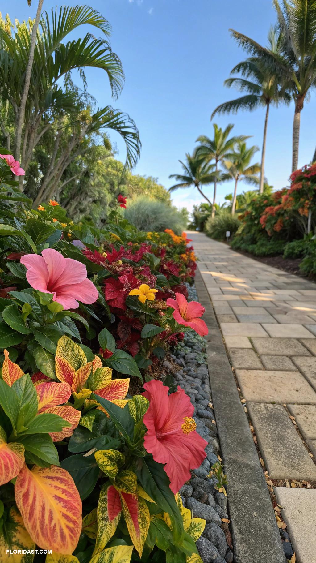 driveway ideas Colorful tropical plant borders