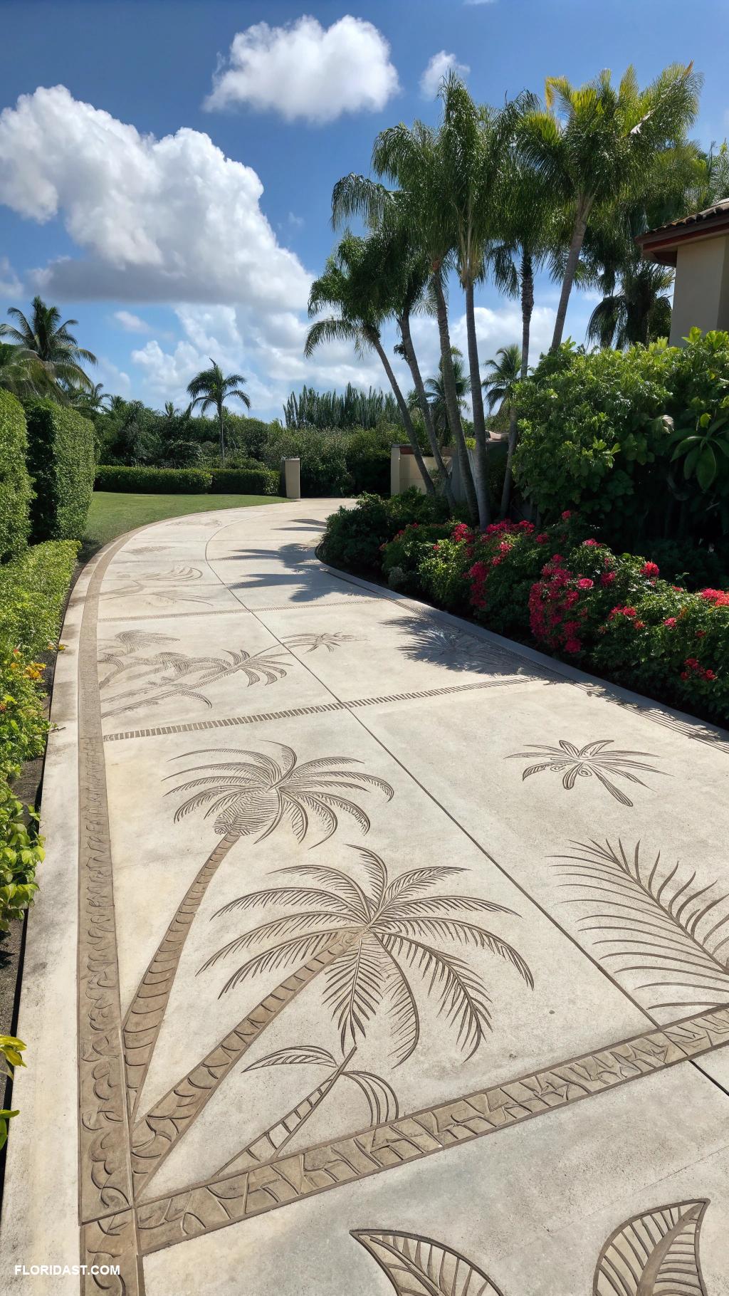 driveway ideas Concrete stamped with palm tree designs
