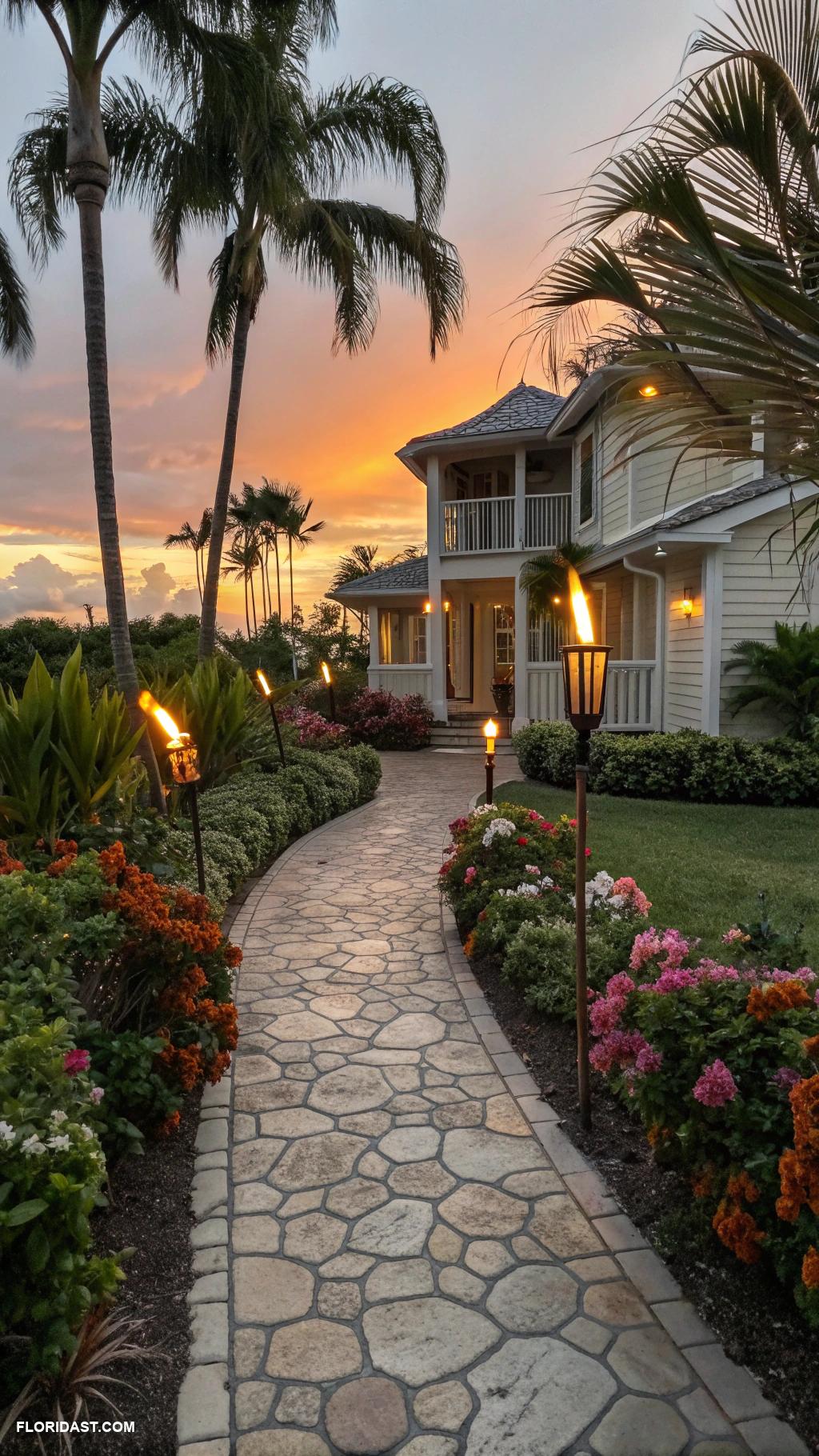 driveway ideas Driveway lighting with tiki torches