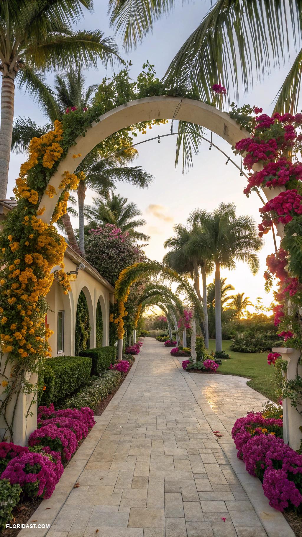 driveway ideas Tropical themed driveway arches