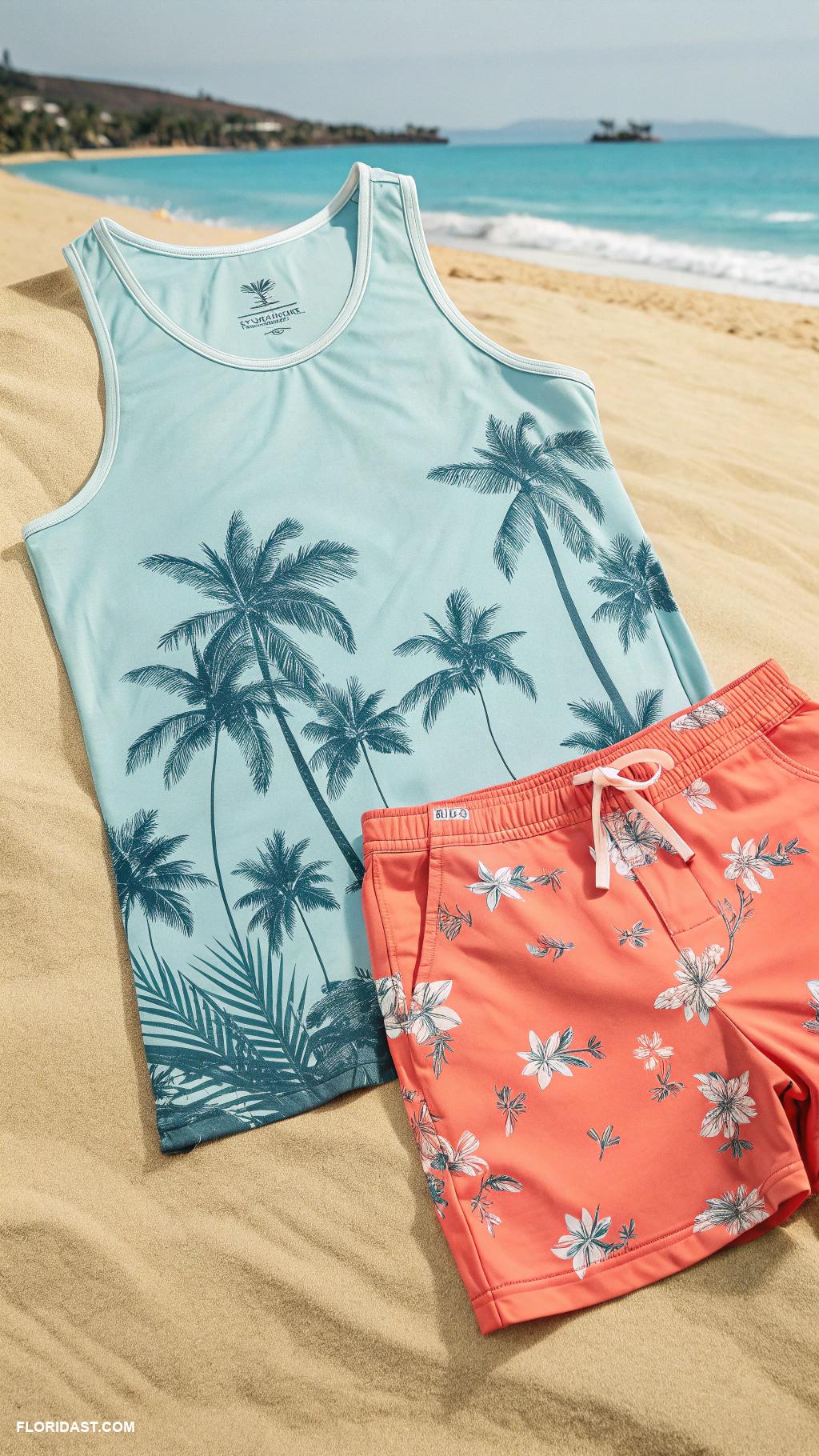 florida outfits for men Beach tank top with swim trunks