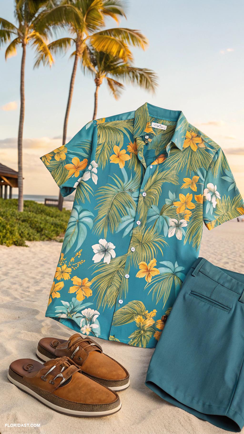 florida outfits for men Floral shirt with flip flops