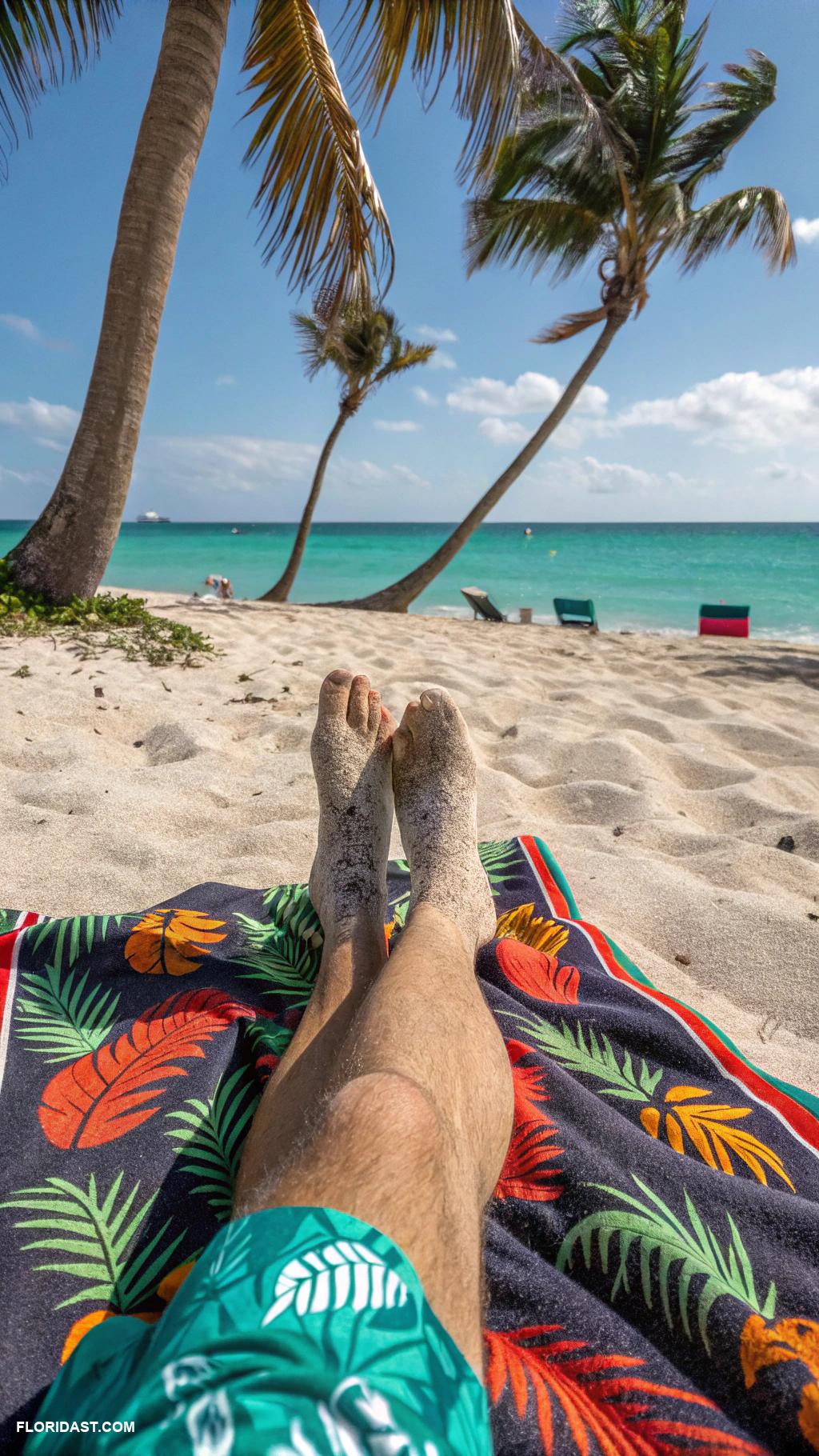 florida outfits for men Sandy feet and beach towel wrap