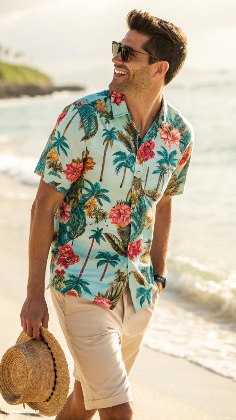 florida outfits for men Short sleeve hawaiian shirt with cargo shorts