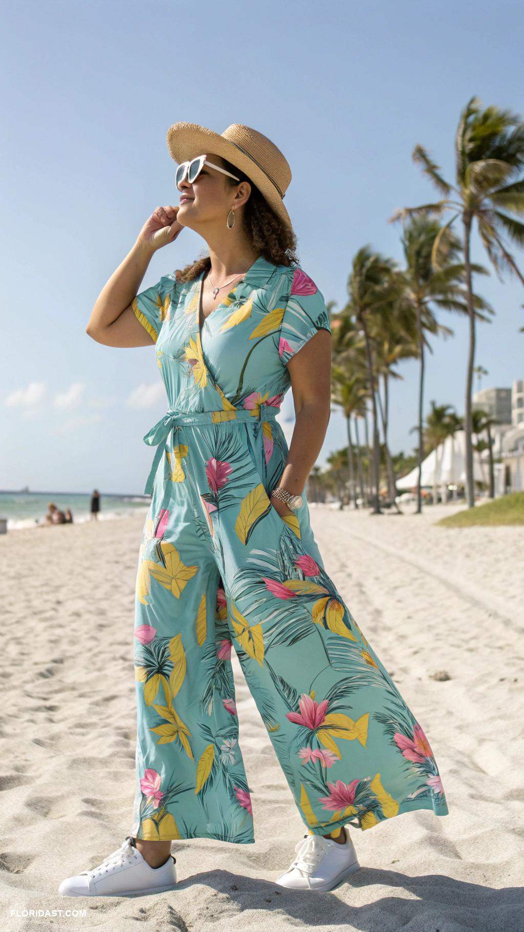 florida outfits for women Cotton jumpsuit with sneakers