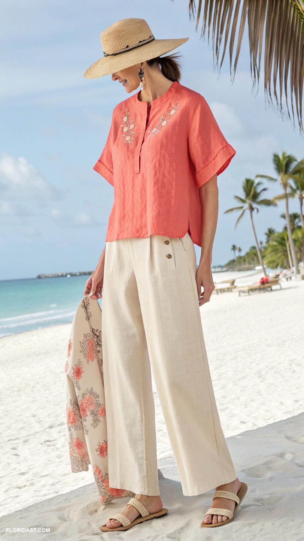 florida outfits for women Linen pants and casual blouse
