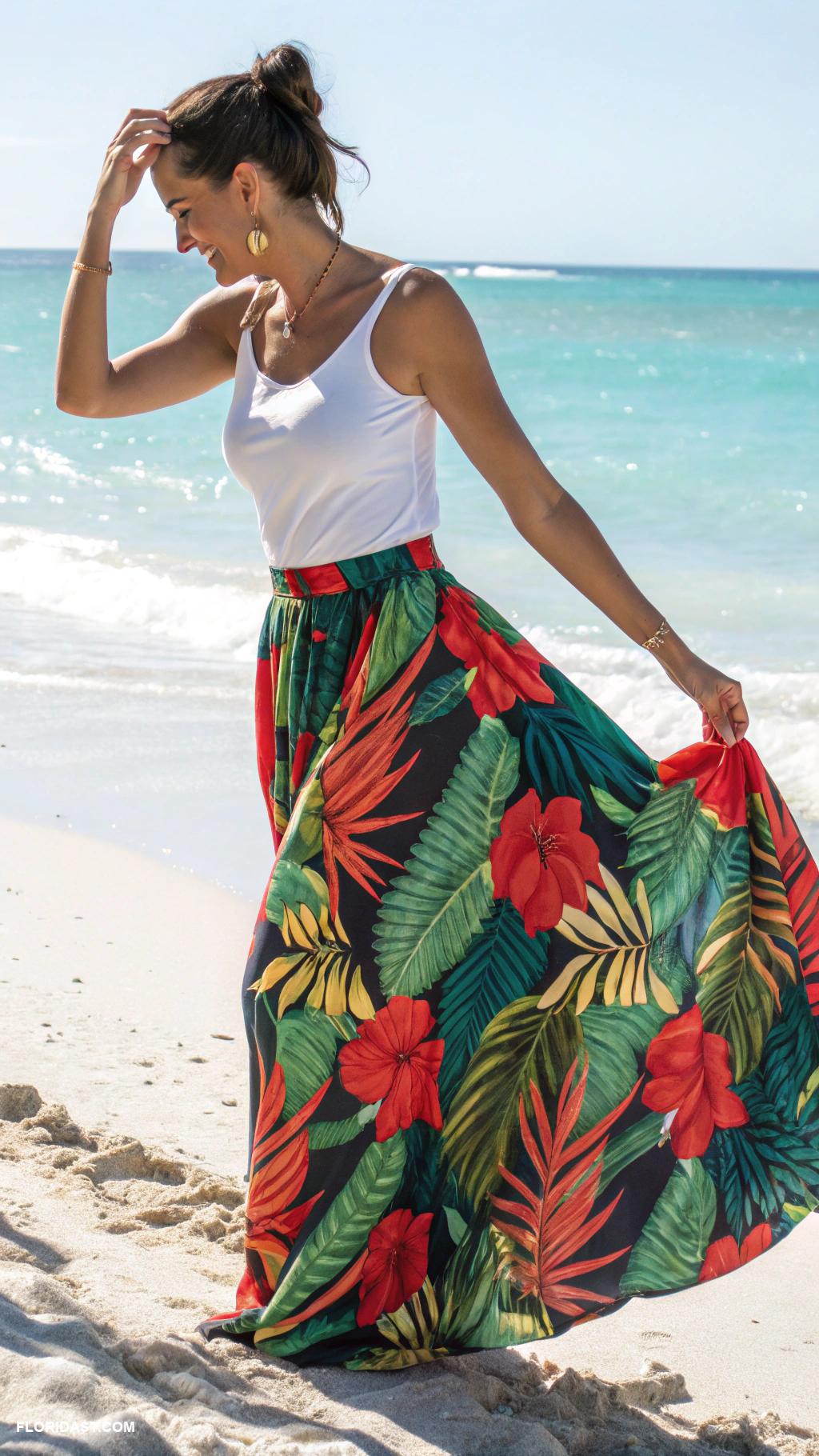 florida outfits for women Tropical print maxi skirt and tank top