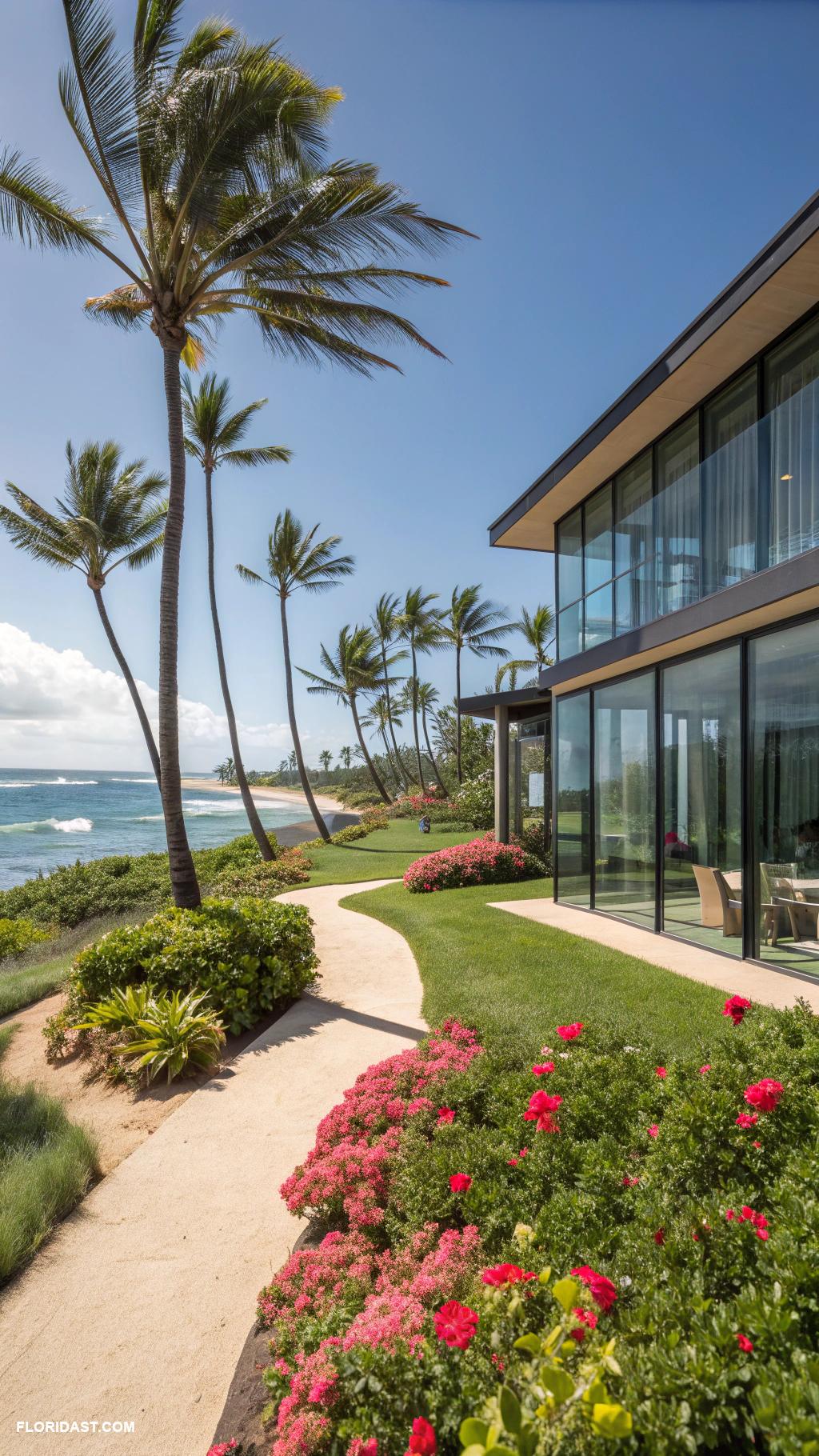 modern beach homes Tropical landscaping with glass features
