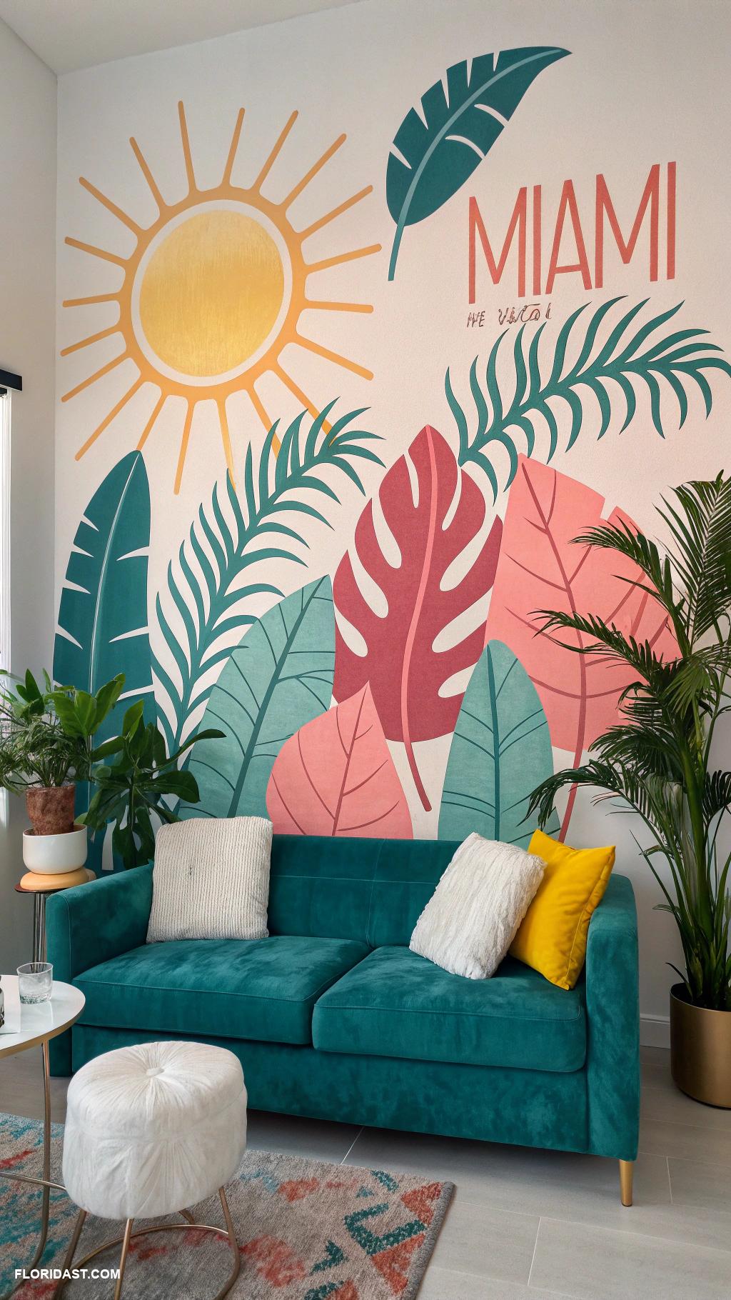 modern miami interior design Bold graphic wall art as focal points