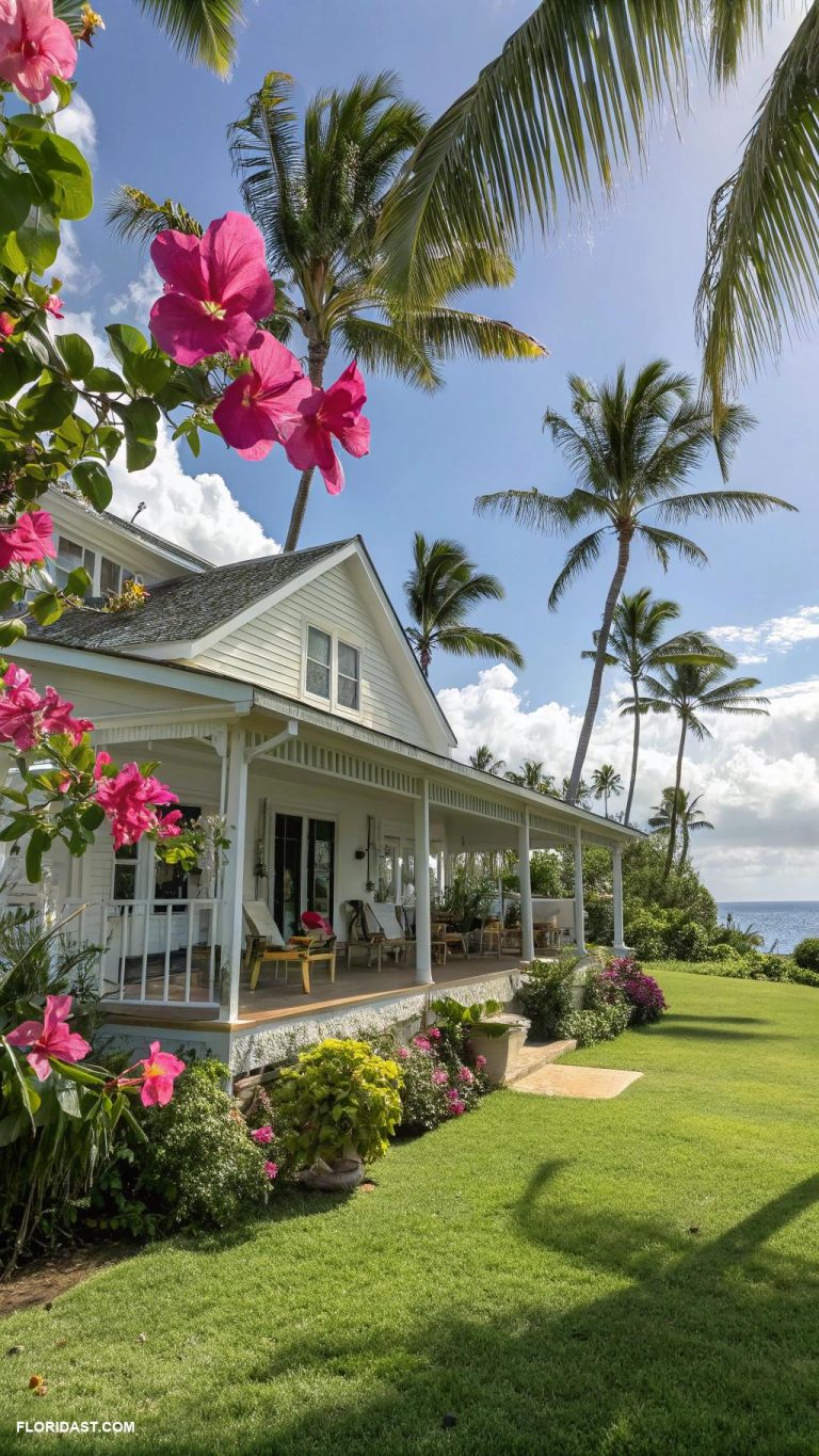 tropical houses Charming farmhouse with tropical landscaping