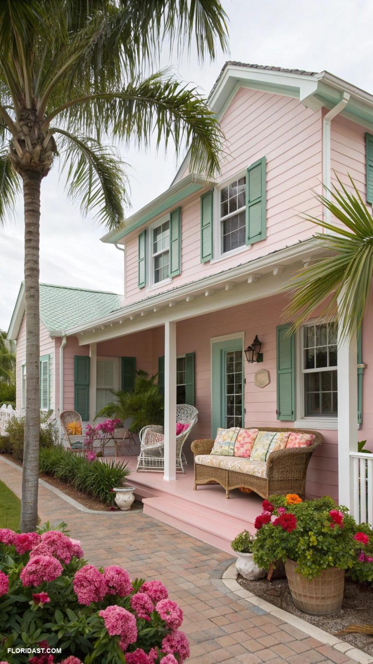florida exterior house colors Soft pastel pink for a cheerful vibe