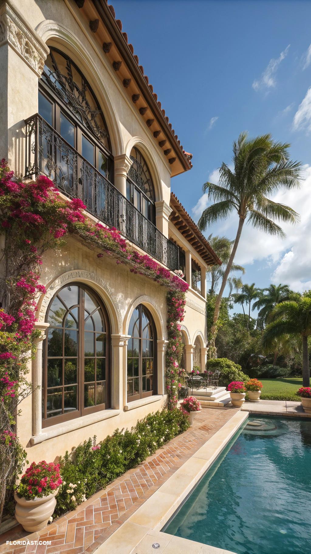 miami style houses Mediterranean villa with arched windows