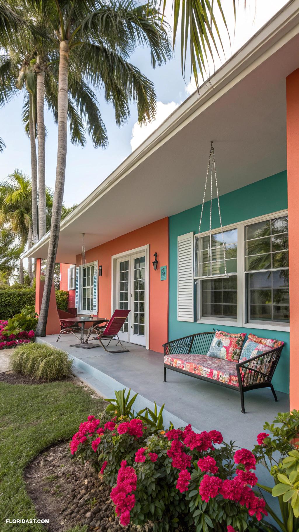 miami style houses Renovated mid century house with bright colors