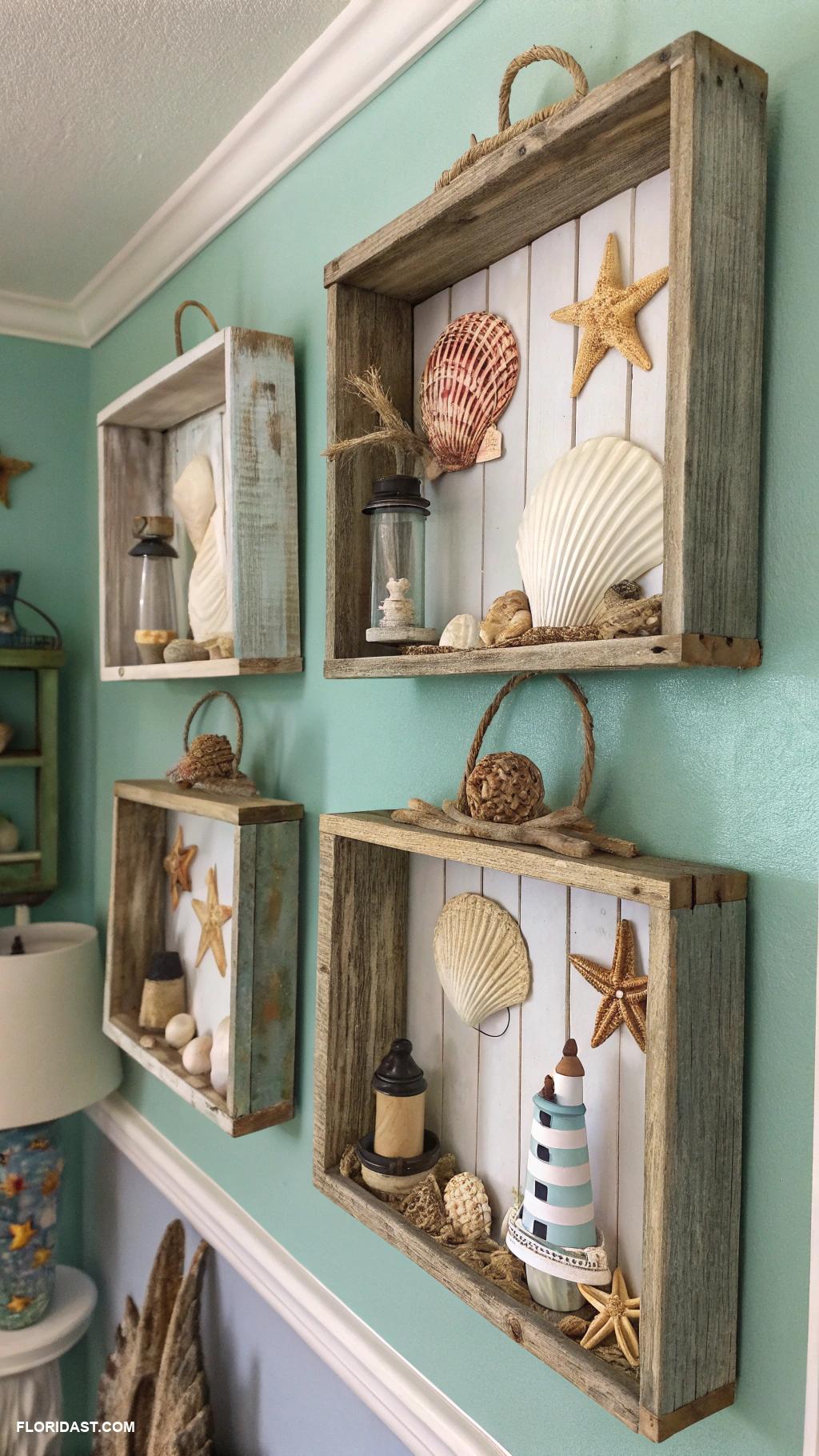 vintage florida decor Funky shell collections in shadow boxes