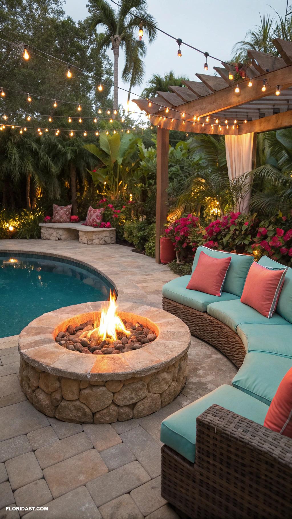 backyard pool house Fire pit for evening gatherings