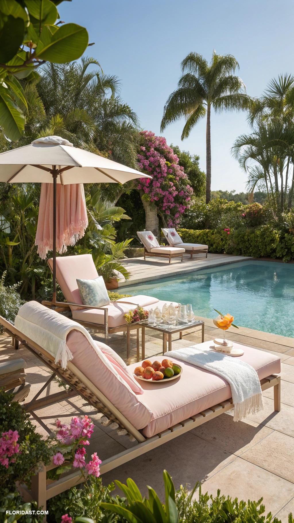 backyard pool house Sun deck with lounge chairs