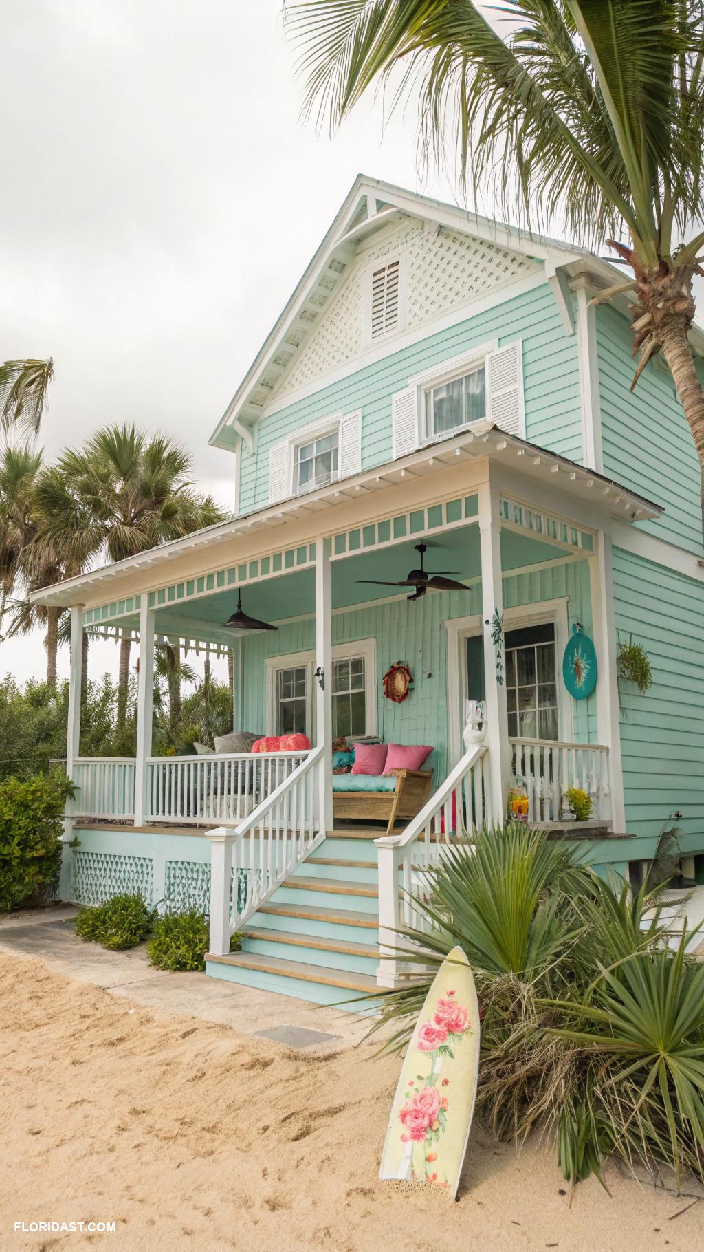 beach house exterior Charming pastel home near the dunes