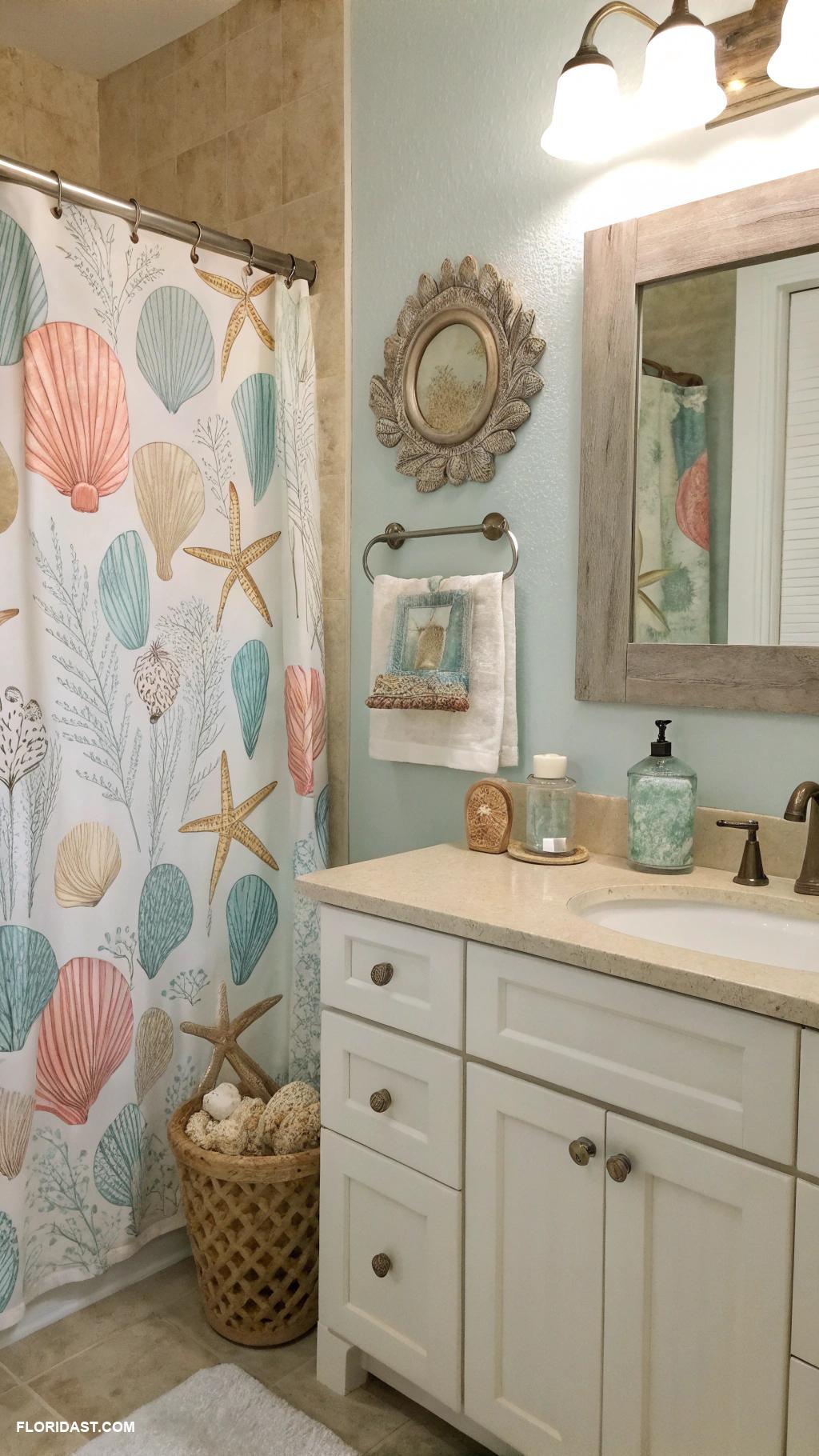 coastal bathrooms Shell themed decor with beachy colors