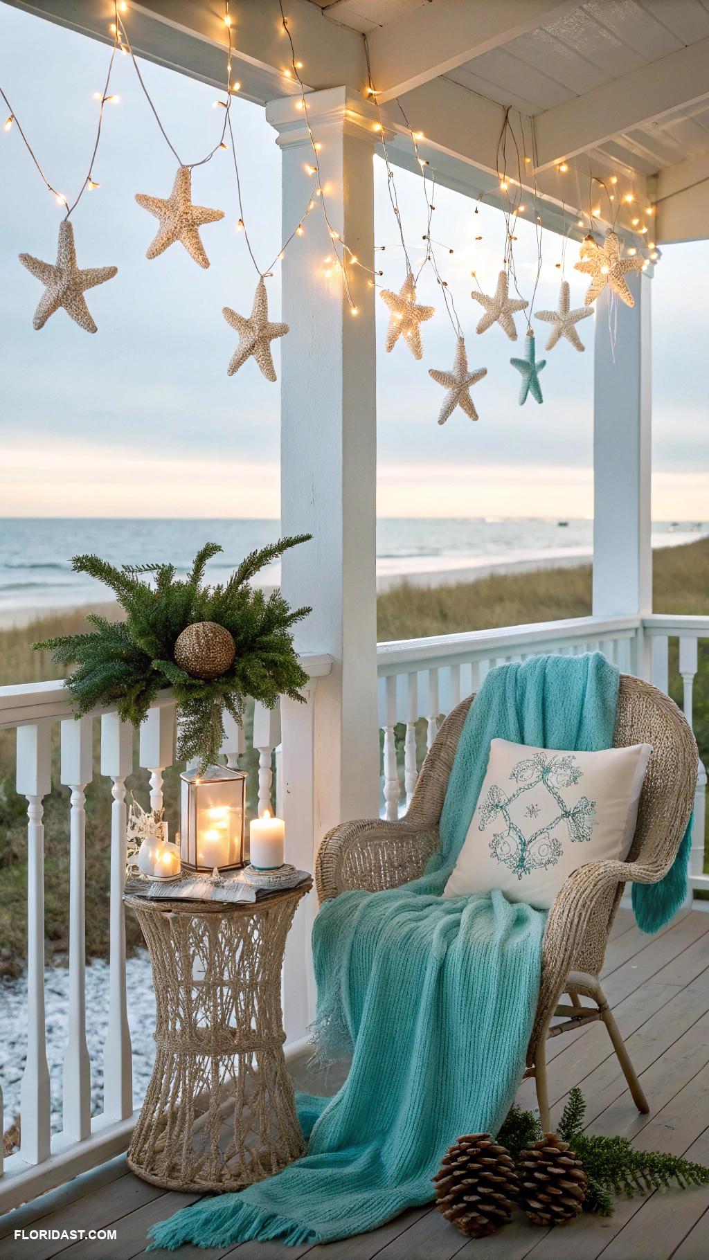 coastal christmas home decor ideas Nautical themed lights on the porch