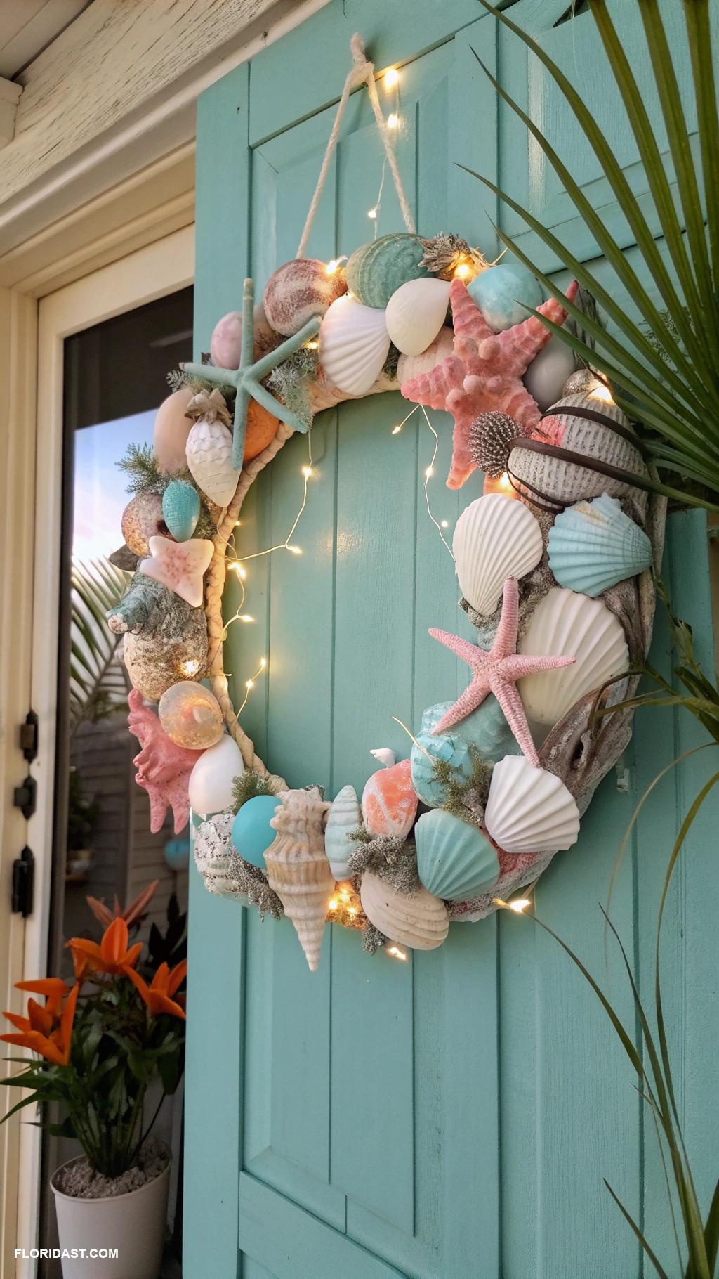 coastal christmas home decor ideas Seashell wreaths for front doors