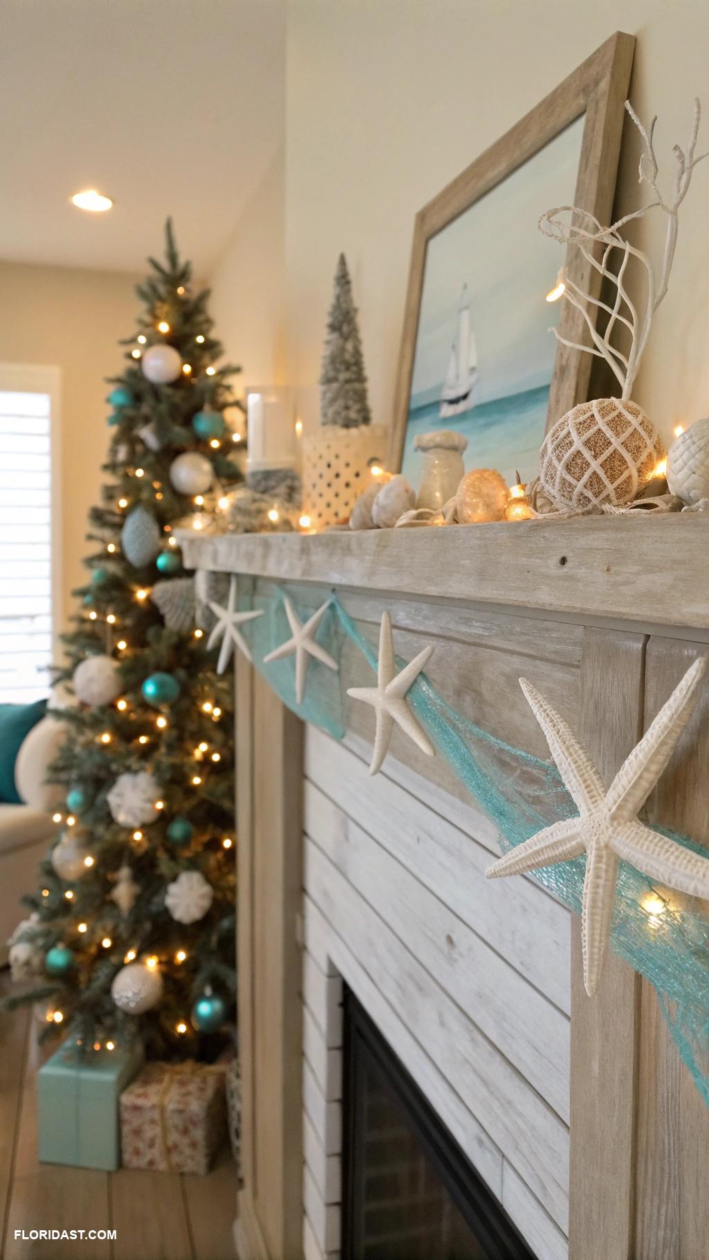 coastal christmas home decor ideas Starfish garland for holiday decorations