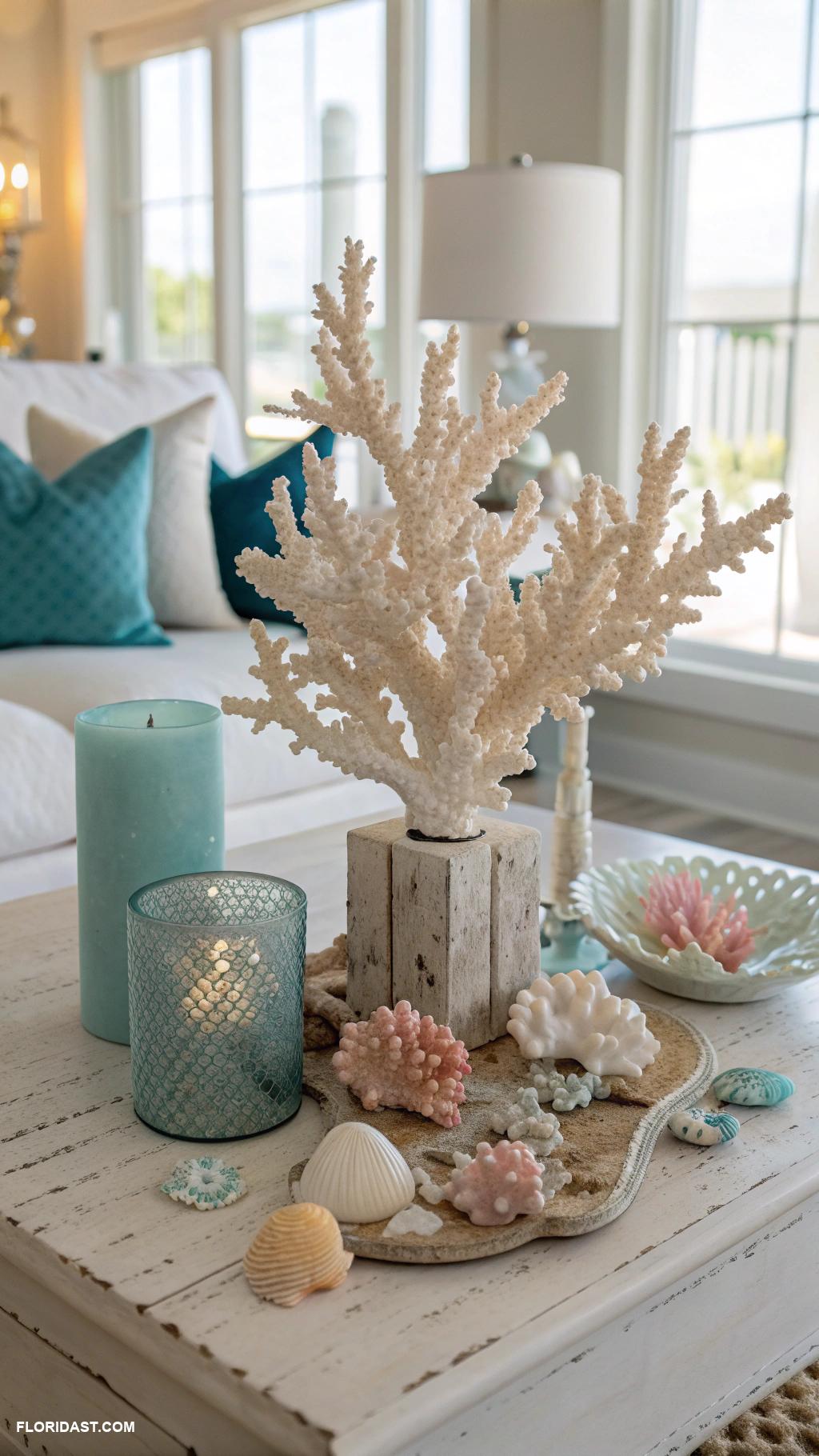 coastal coffee table decor Coral sculptures