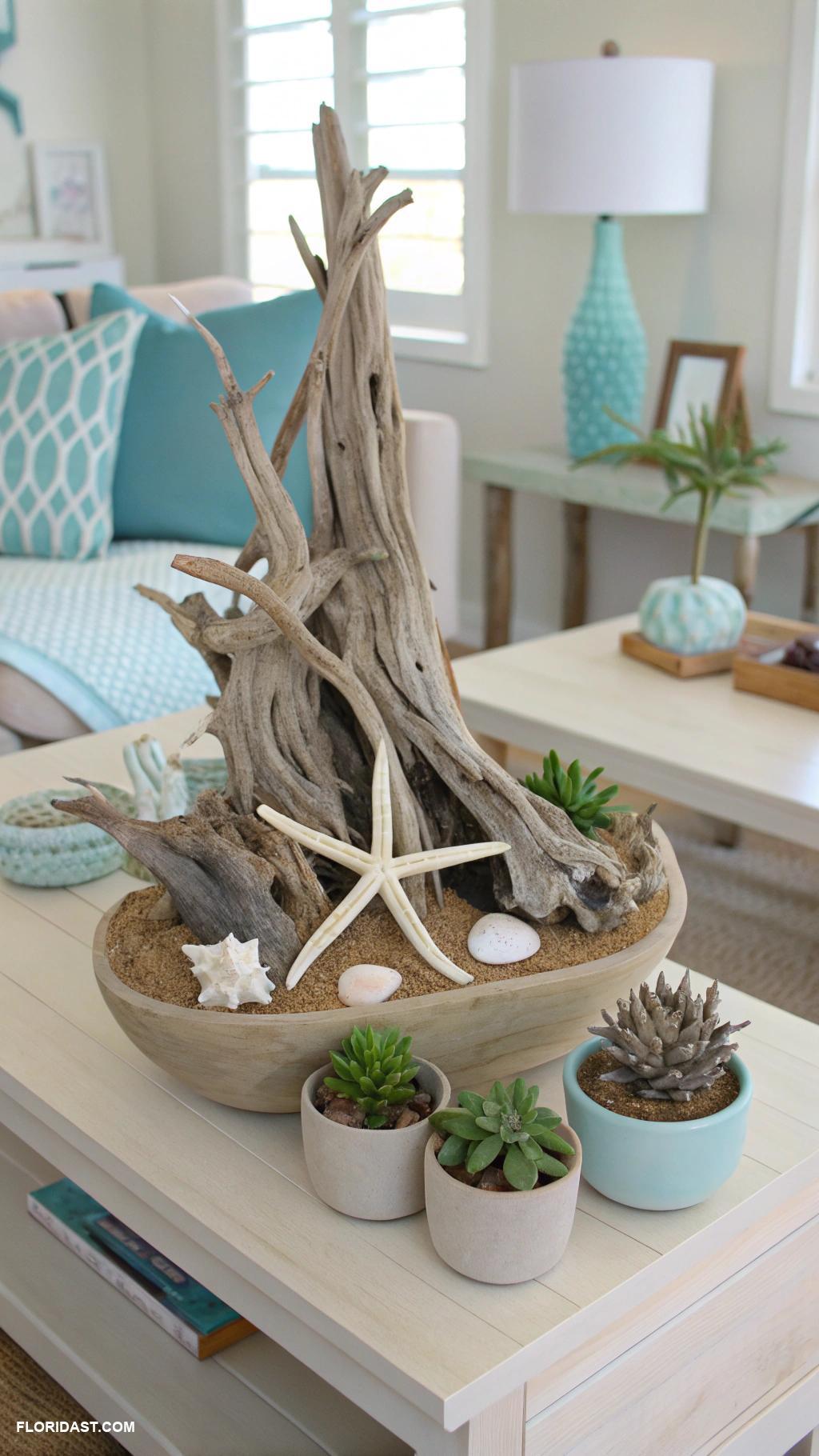 coastal coffee table decor Driftwood centerpieces