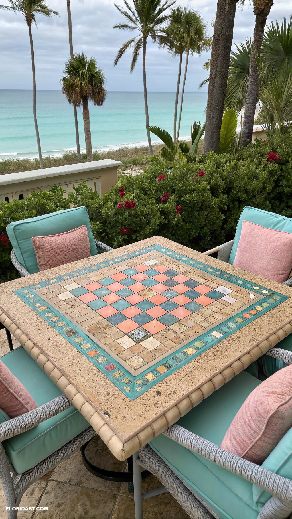coastal patio ideas Mosaic tile table for games