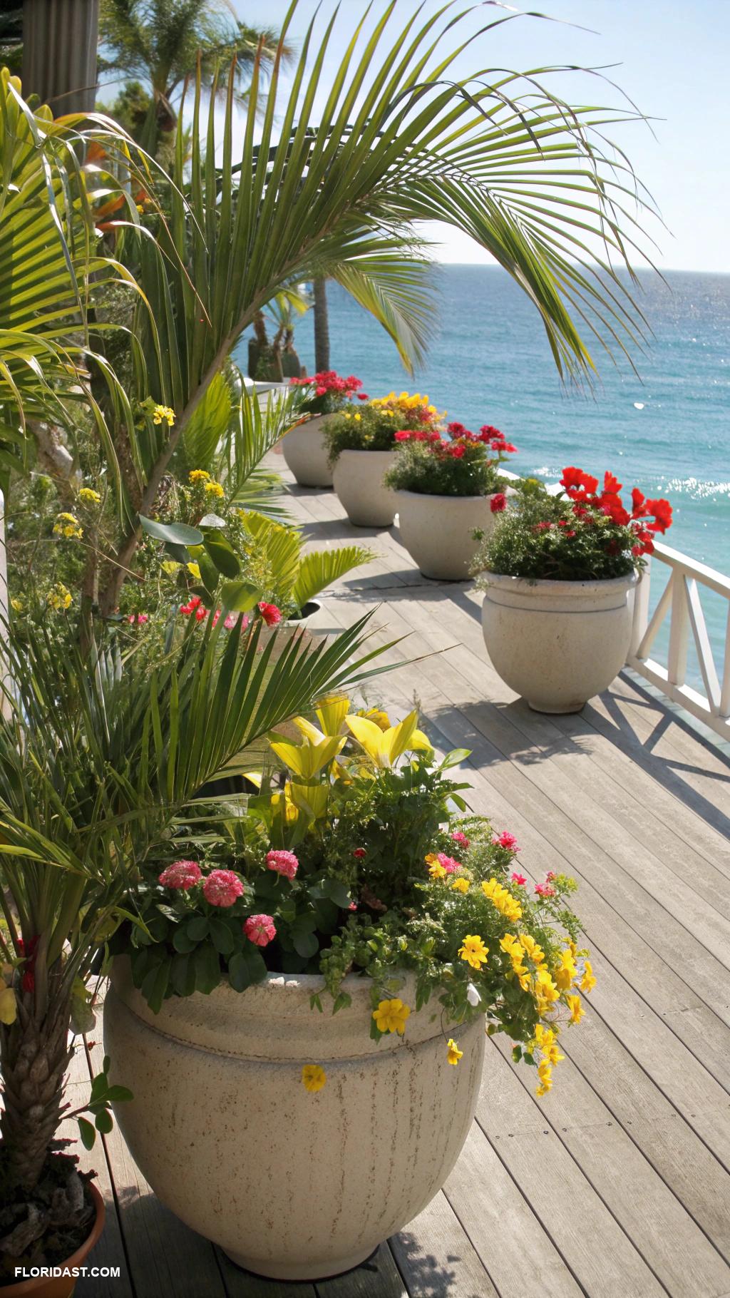 coastal patio ideas Potted tropical plants and flowers