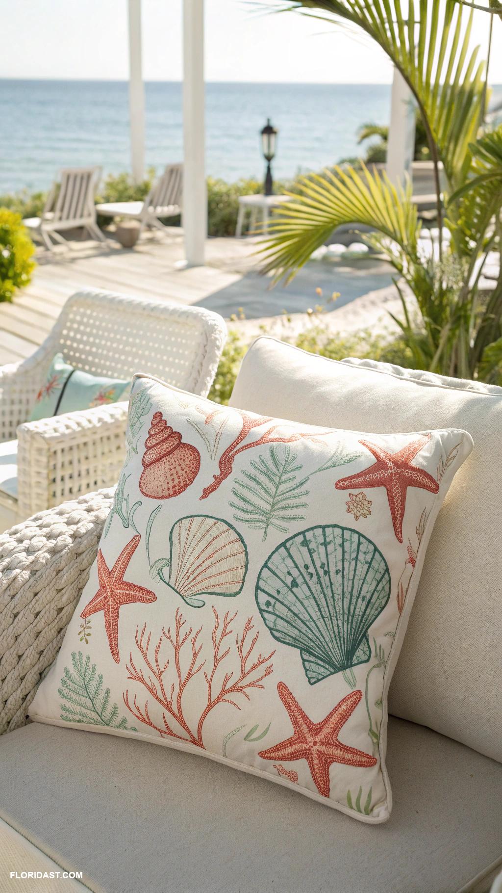 coastal patio ideas Shell inspired decorative pillows