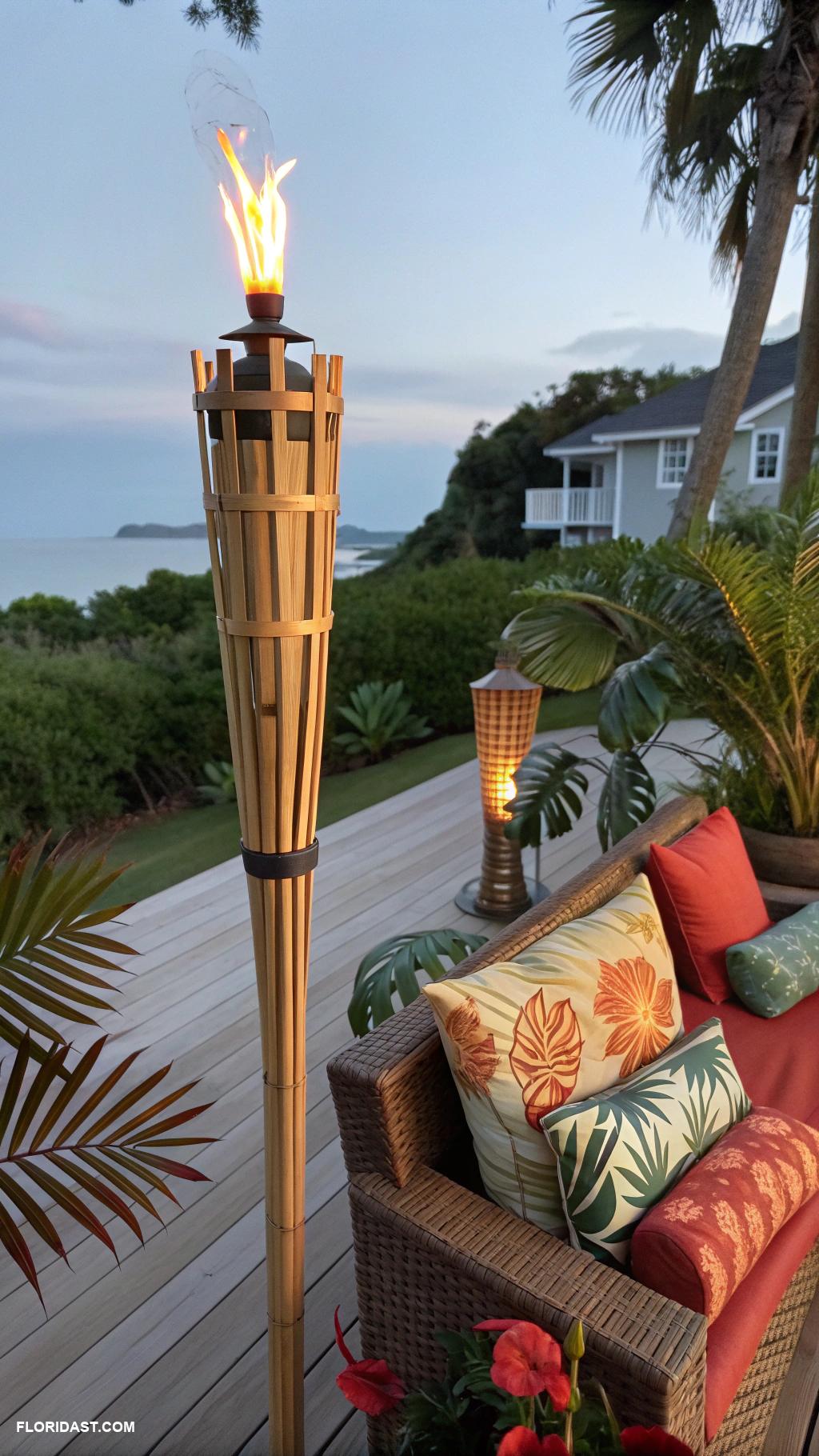 coastal patio ideas Tiki torches for evening ambiance