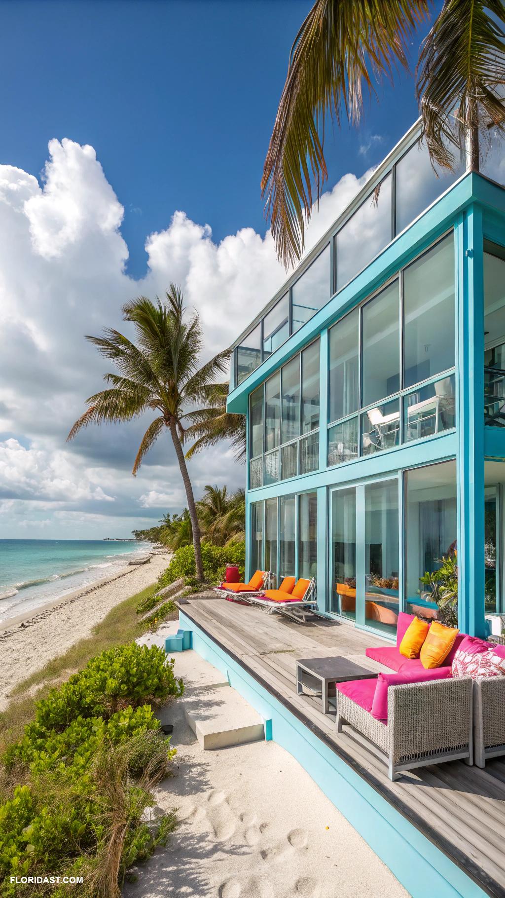 colorful beach houses Ocean blue villa in Miami Beach